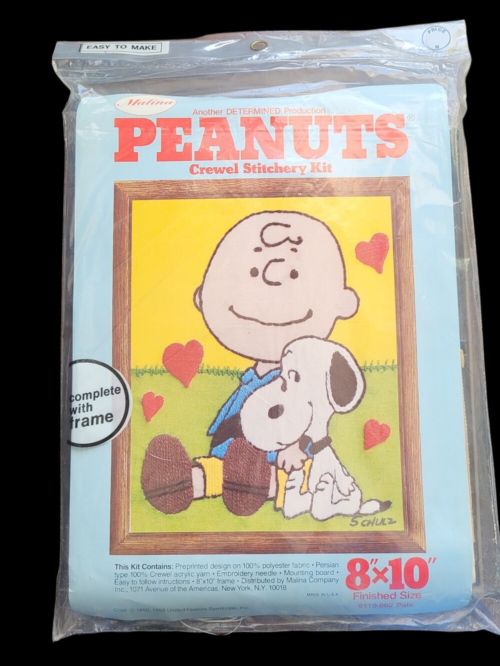 Malina Peanuts Crewel Stitchery Kit Charlie Brown & Snoopy 8"x10" Sealed